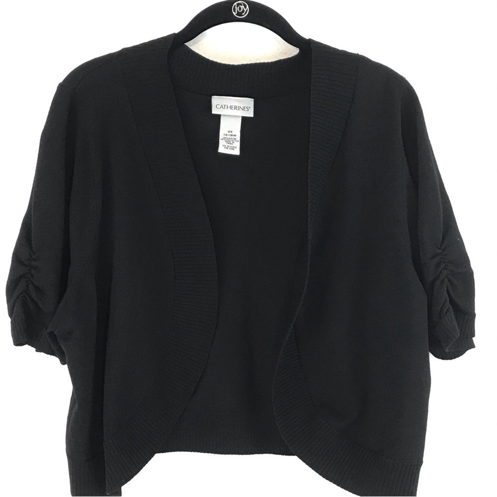 Catherine's Womens Black Short Sleeve Open Cardigan Shrug Size 14/16W
